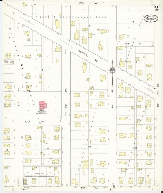 Sanborn Fire Insurance Map from Marion, Linn County, Iowa (1913), Sheet #0002 - Historic Sanborn Fire Insurance Map Print, vintage old map wall art