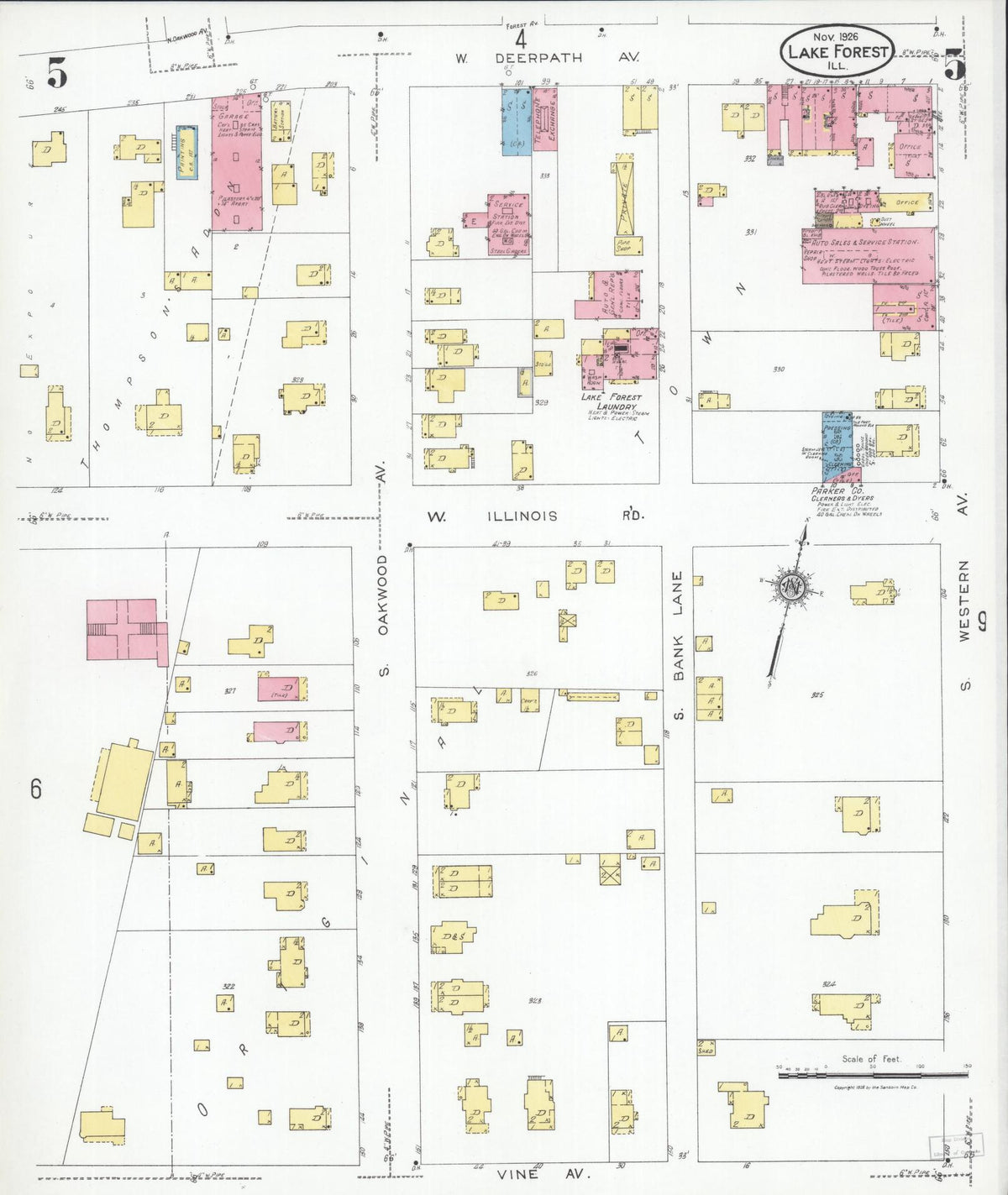 Sanborn Fire Insurance Map from Lake Forest, Lake County, Illinois (1926), Sheet #0005 - Complete Map Set gallery image, historic Sanborn map, vintage wall art, Illinois Illinois