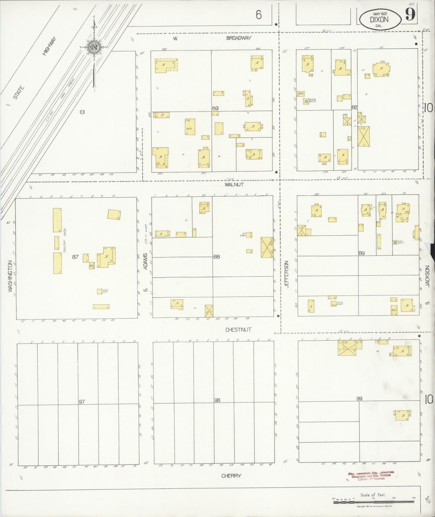 Sanborn Fire Insurance Map from Dixon, Solano County, California (1921), Sheet #0009 - Complete Map Set gallery image, historic Sanborn map, vintage wall art, California California