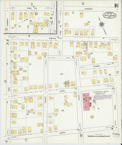 Sanborn Fire Insurance Map from Attleboro, Bristol County, Massachusetts (1911), Sheet #0016 - Historic Sanborn Fire Insurance Map Print, vintage old map wall art, antique decor, genealogy gift, Massachusetts Massachusetts map