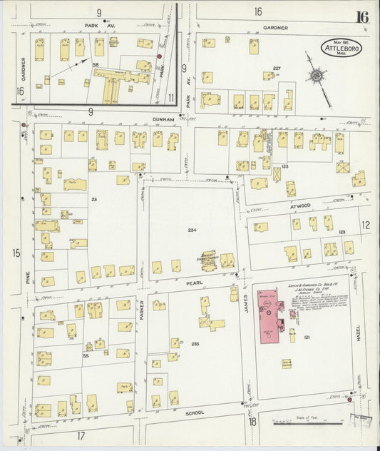 Sanborn Fire Insurance Map from Attleboro, Bristol County, Massachusetts (1911), Sheet #0016 - Historic Sanborn Fire Insurance Map Print, vintage old map wall art, antique decor, genealogy gift, Massachusetts Massachusetts map