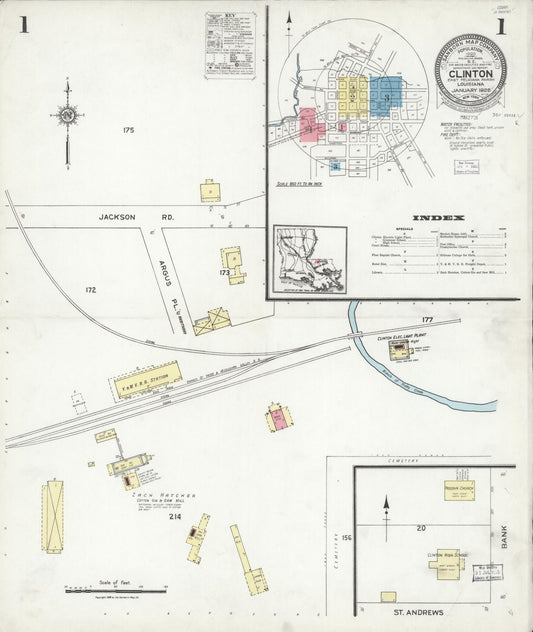 Sanborn Fire Insurance Map from Clinton, East Feliciana Parish, Louisiana (1926), Sheet #0001 - Complete Map Set gallery image, historic Sanborn map, vintage wall art, Louisiana Louisiana
