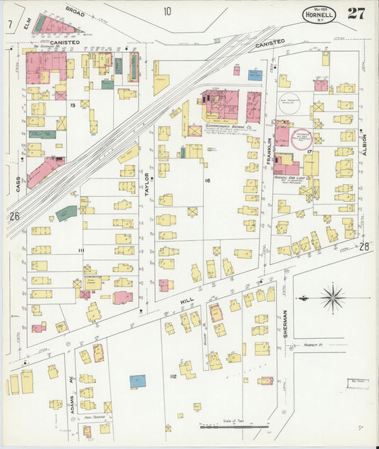 Sanborn Fire Insurance Map from Hornell, Steuben County, New York (1909), Sheet #0027 - Historic Sanborn Fire Insurance Map Print, vintage old map wall art, antique decor, genealogy gift, New York New York map