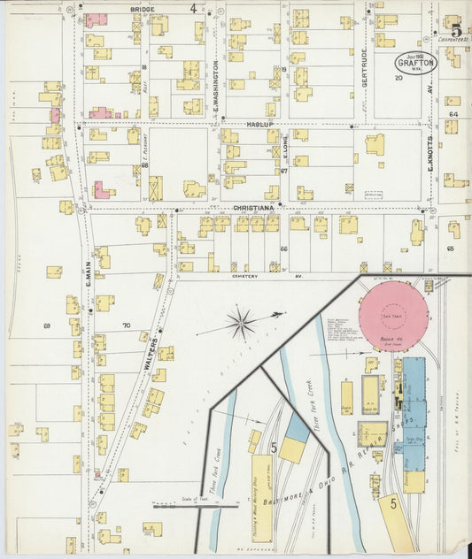 Sanborn Fire Insurance Map from Grafton, Taylor County, West Virginia (1902), Sheet #0005 - Historic Sanborn Fire Insurance Map Print, vintage old map wall art, antique decor, genealogy gift, West Virginia West Virginia map