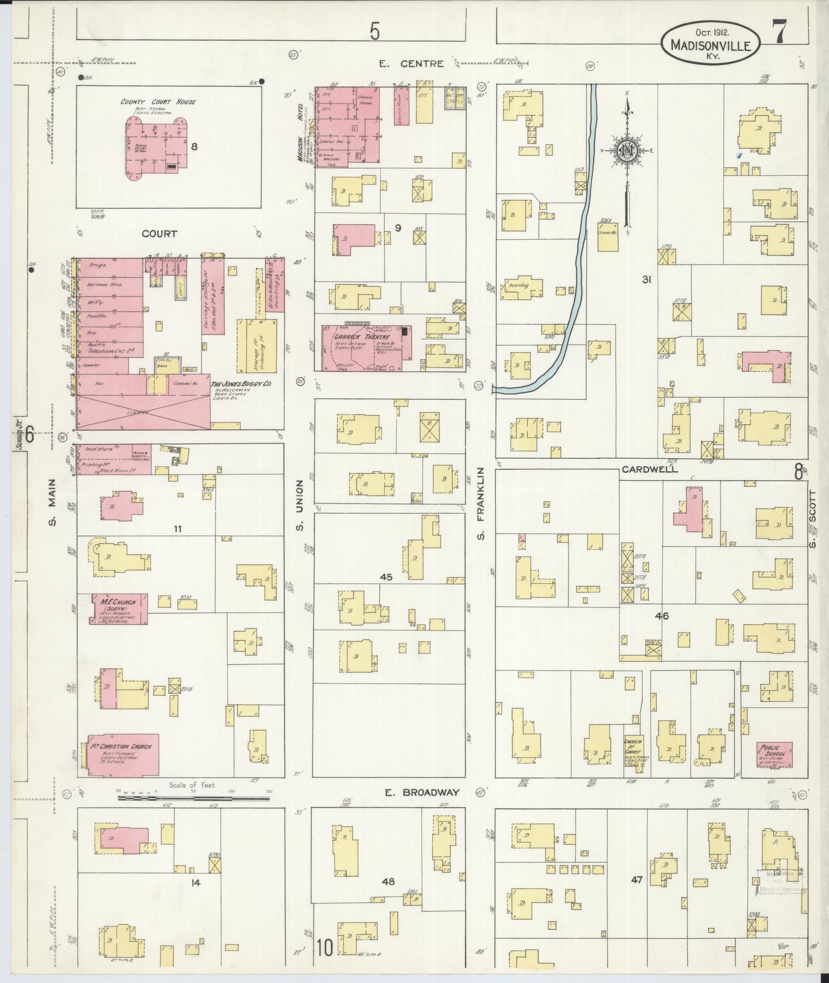Sanborn Fire Insurance Map from Madisonville, Hopkins County, Kentucky (1912), Sheet #0007 - Complete Map Set gallery image, historic Sanborn map, vintage wall art, Kentucky Kentucky