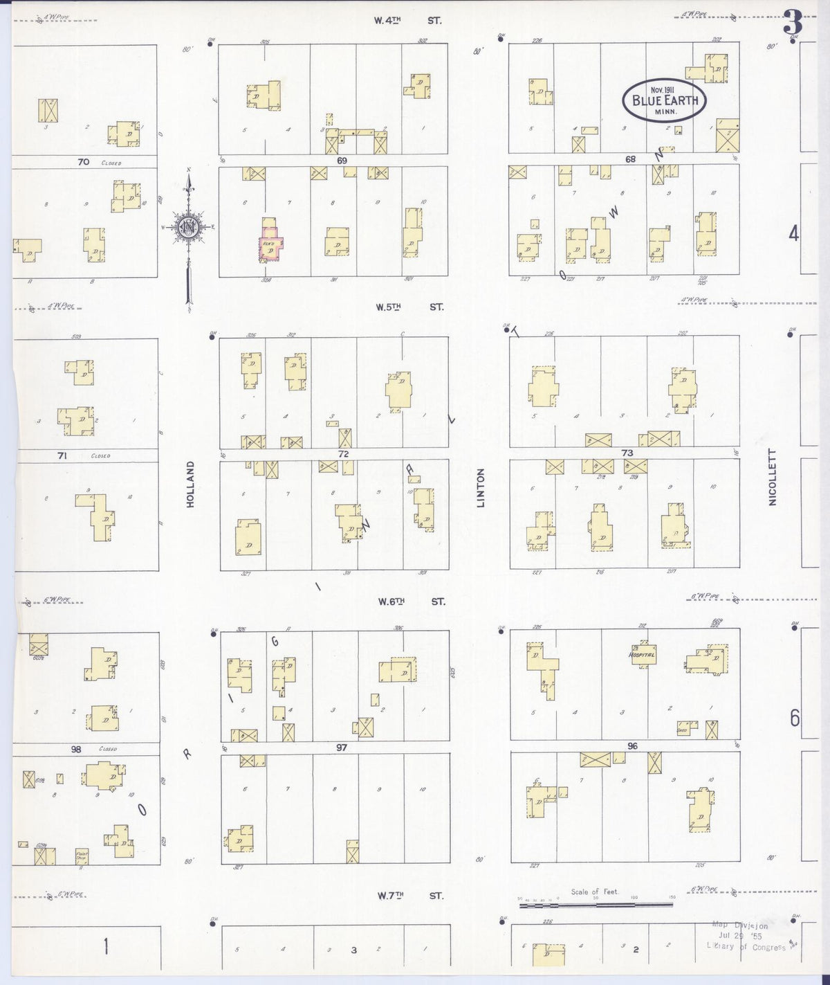 Sanborn Fire Insurance Map from Blue Earth, Faribault County, Minnesota (1911), Sheet #0003 - Complete Map Set gallery image, historic Sanborn map, vintage wall art, Minnesota Minnesota