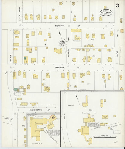 Sanborn Fire Insurance Map from Millbrook, Dutchess County, New York (1905), Sheet #0003 - Historic Sanborn Fire Insurance Map Print, vintage old map wall art, antique decor, genealogy gift, New York New York map