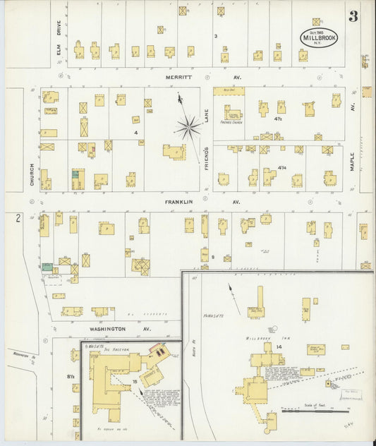 Sanborn Fire Insurance Map from Millbrook, Dutchess County, New York (1905), Sheet #0003 - Historic Sanborn Fire Insurance Map Print, vintage old map wall art, antique decor, genealogy gift, New York New York map
