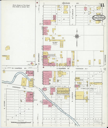 Sanborn Fire Insurance Map from Englewood, Arapahoe County, Colorado (1919), Sheet #0011 - Complete Map Set gallery image, historic Sanborn map, vintage wall art, Colorado Colorado