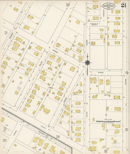 Sanborn Fire Insurance Map from Wenatchee, Chelan County, Washington (1921), Sheet #0021 - Complete Map Set gallery image, historic Sanborn map, vintage wall art, Washington Washington