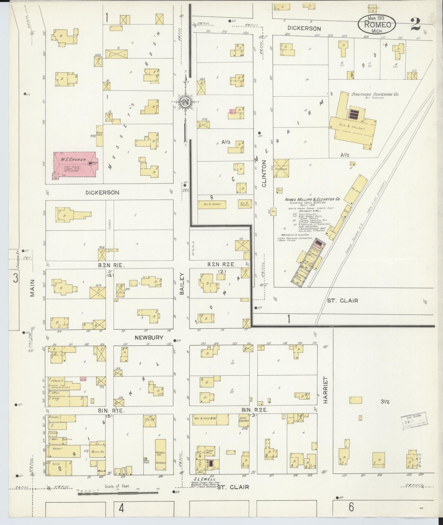 Sanborn Fire Insurance Map from Romeo, Macomb County, Michigan (1913), Sheet #0002 - Complete Map Set gallery image, historic Sanborn map, vintage wall art, Michigan Michigan