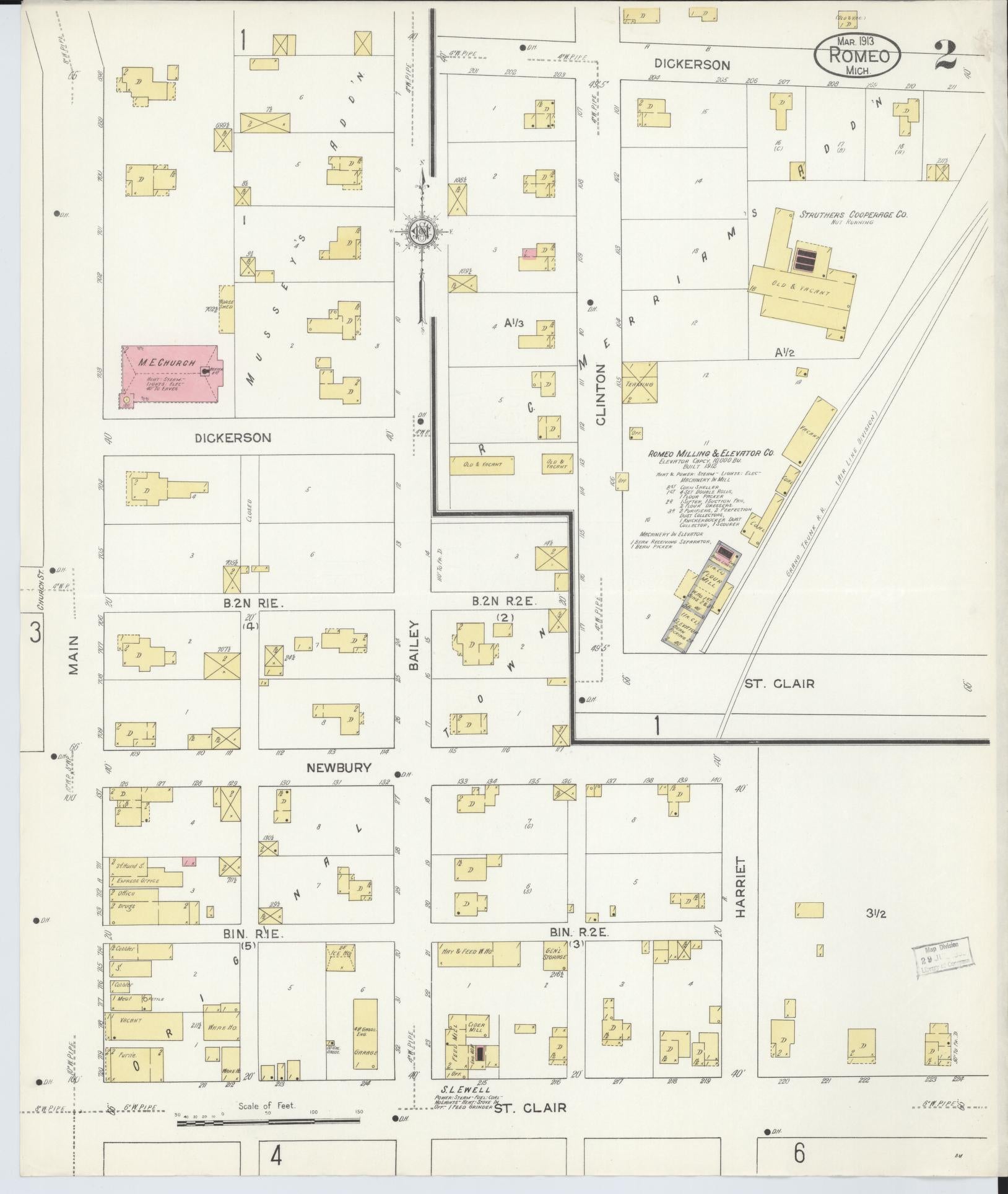 Sanborn Fire Insurance Map from Romeo, Macomb County, Michigan (1913), Sheet #0002 - Complete Map Set gallery image, historic Sanborn map, vintage wall art, Michigan Michigan