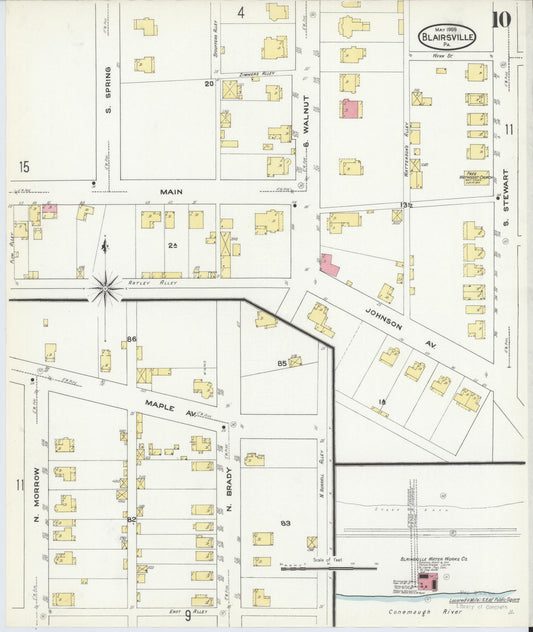 Sanborn Fire Insurance Map from Blairsville, Indiana County, Pennsylvania (1909), Sheet #0010 - Historic Sanborn Fire Insurance Map Print, vintage old map wall art, antique decor, genealogy gift, Pennsylvania Pennsylvania map