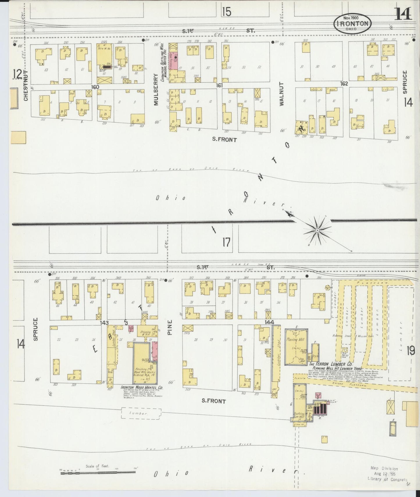 Sanborn Fire Insurance Map from Ironton, Lawrence County, Ohio (1900), Sheet #0014 - Historic Sanborn Fire Insurance Map Print, vintage old map wall art, antique decor, genealogy gift, Ohio Ohio map
