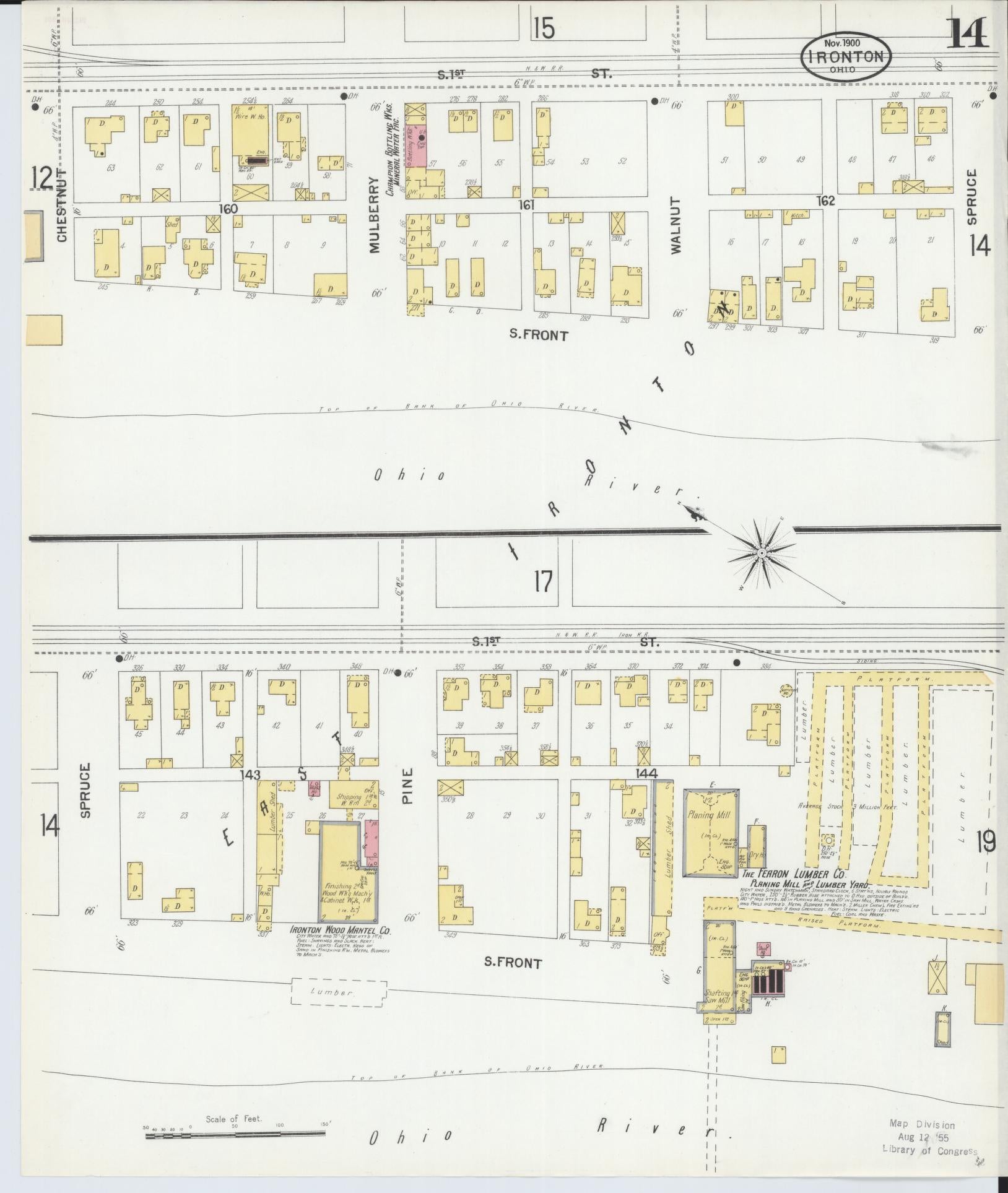 Sanborn Fire Insurance Map from Ironton, Lawrence County, Ohio (1900), Sheet #0014 - Historic Sanborn Fire Insurance Map Print, vintage old map wall art, antique decor, genealogy gift, Ohio Ohio map