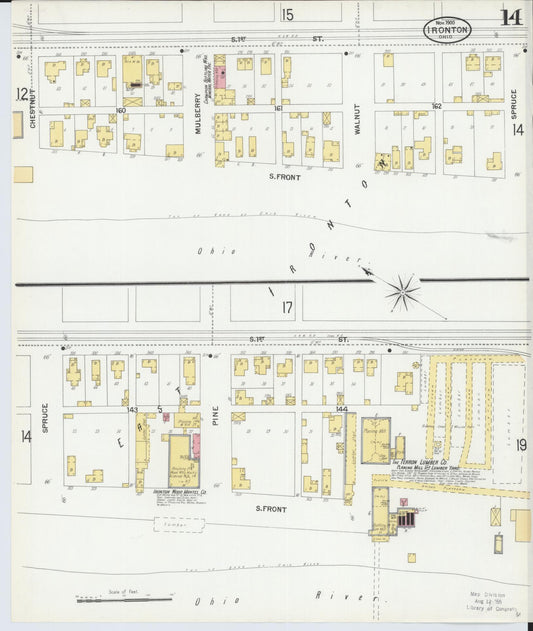 Sanborn Fire Insurance Map from Ironton, Lawrence County, Ohio (1900), Sheet #0014 - Historic Sanborn Fire Insurance Map Print, vintage old map wall art, antique decor, genealogy gift, Ohio Ohio map