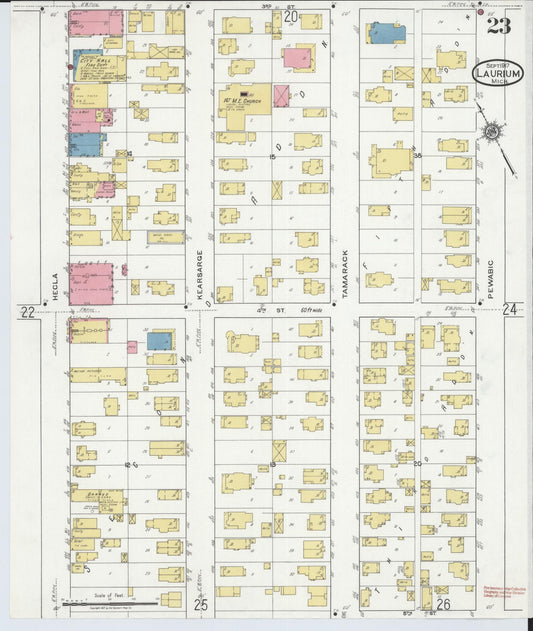 Sanborn Fire Insurance Map from Laurium, Houghton County, Michigan (1917), Sheet #0023 - Historic Sanborn Fire Insurance Map Print, vintage old map wall art, antique decor, genealogy gift, Michigan Michigan map