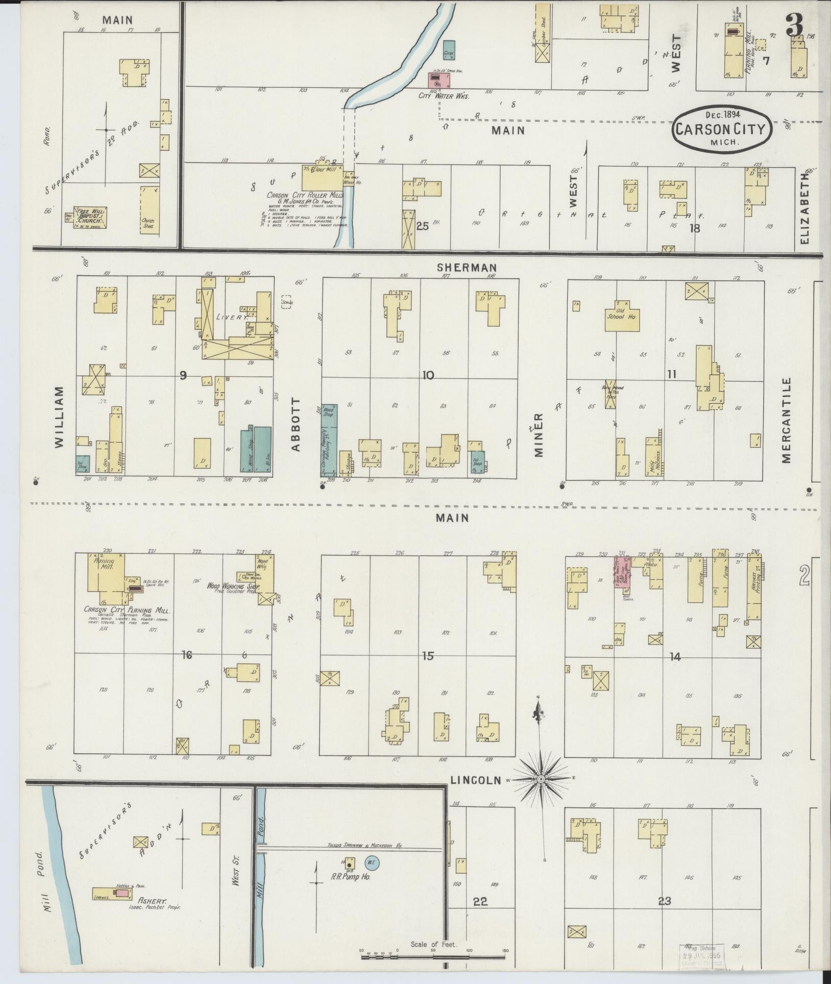 Sanborn Fire Insurance Map from Carson City, Montcalm County, Michigan (1894), Sheet #0003 - Historic Sanborn Fire Insurance Map Print, vintage old map wall art, antique decor, genealogy gift, Michigan Michigan map