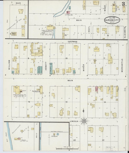 Sanborn Fire Insurance Map from Carson City, Montcalm County, Michigan (1894), Sheet #0003 - Historic Sanborn Fire Insurance Map Print, vintage old map wall art, antique decor, genealogy gift, Michigan Michigan map