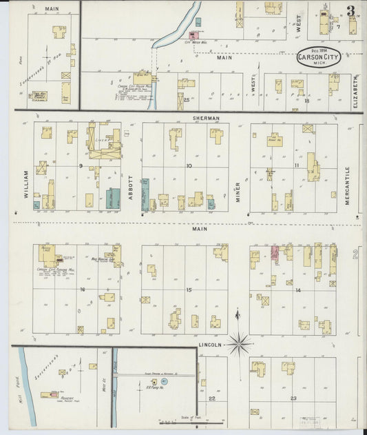 Sanborn Fire Insurance Map from Carson City, Montcalm County, Michigan (1894), Sheet #0003 - Historic Sanborn Fire Insurance Map Print, vintage old map wall art, antique decor, genealogy gift, Michigan Michigan map