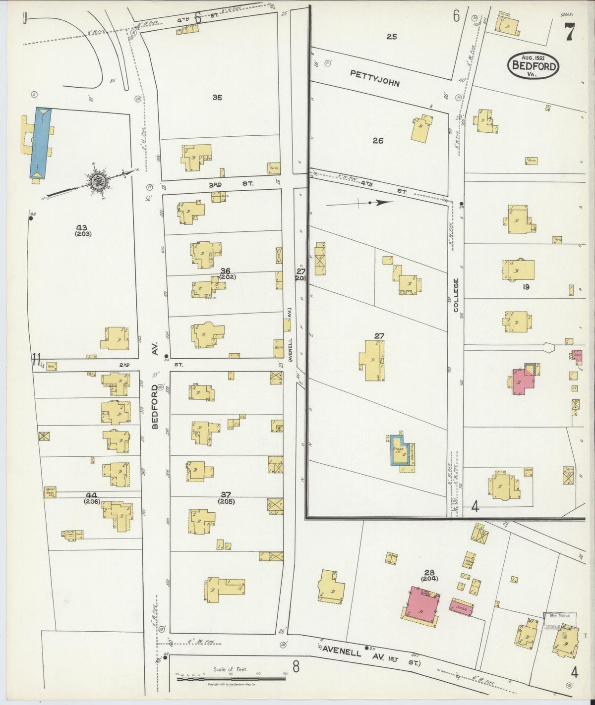 Sanborn Fire Insurance Map from Bedford, Independent Cities, Virginia (1921), Sheet #0007 - Complete Map Set gallery image, historic Sanborn map, vintage wall art, Virginia Virginia