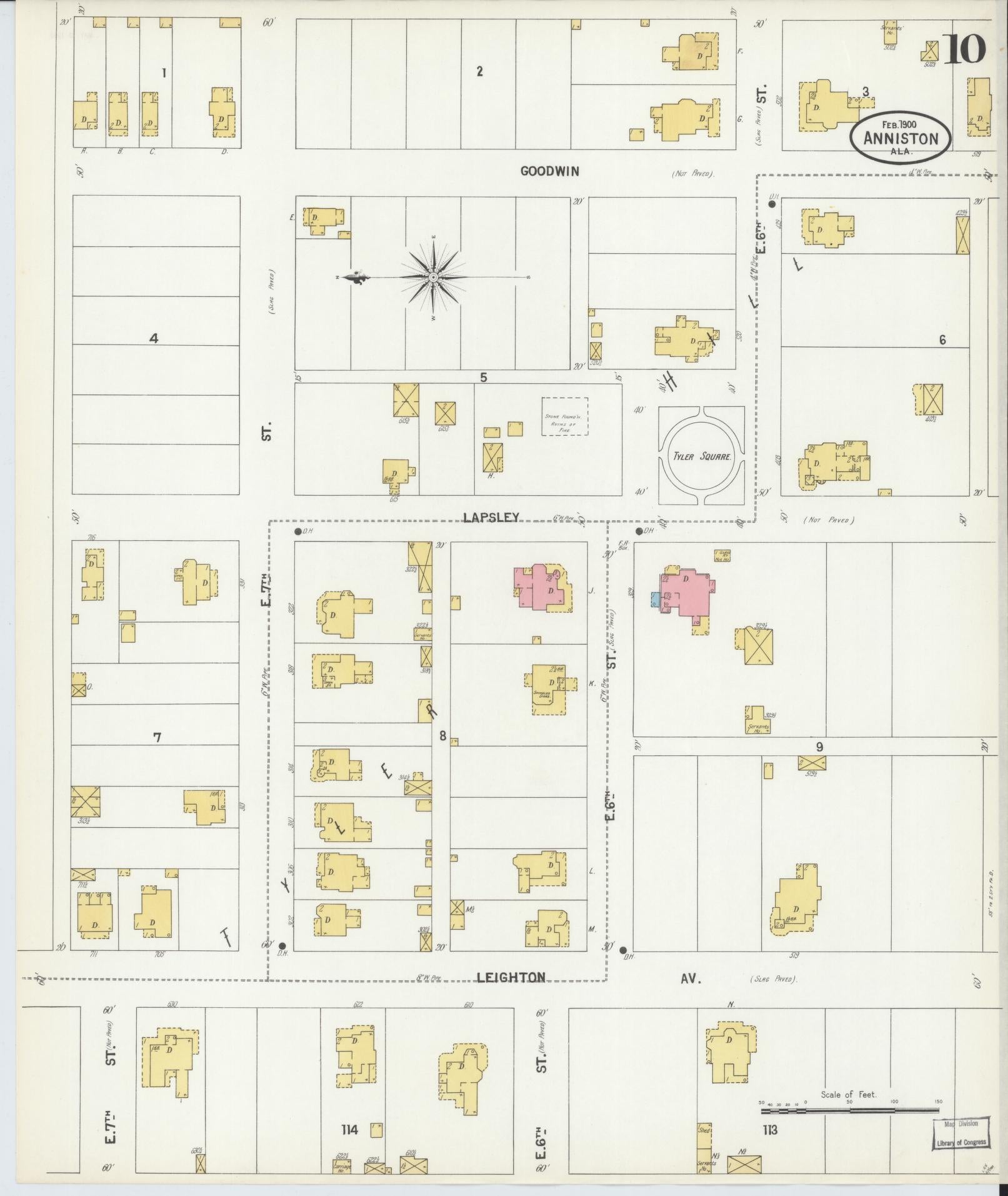 Sanborn Fire Insurance Map from Anniston, Calhoun County, Alabama (1900), Sheet #0010 - Complete Map Set gallery image, historic Sanborn map, vintage wall art, Alabama Alabama