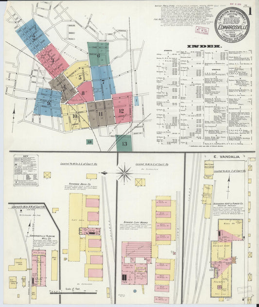 Sanborn Fire Insurance Map from Edwardsville, Madison County, Illinois (1909), Sheet #0001 - Complete Map Set gallery image, historic Sanborn map, vintage wall art, Illinois Illinois