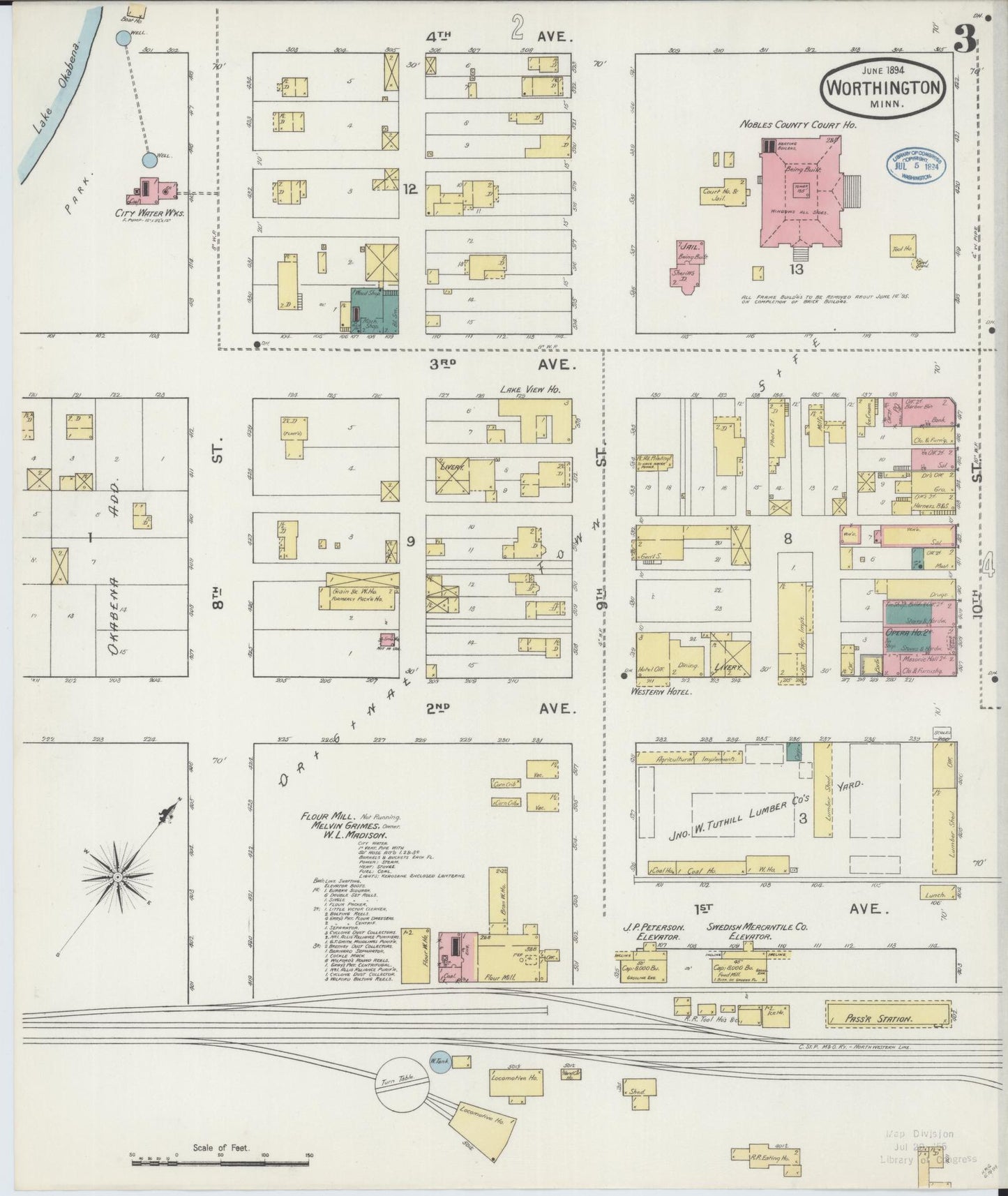 Sanborn Fire Insurance Map from Worthington, Nobles County, Minnesota (1894), Sheet #0003 - Complete Map Set gallery image, historic Sanborn map, vintage wall art, Minnesota Minnesota