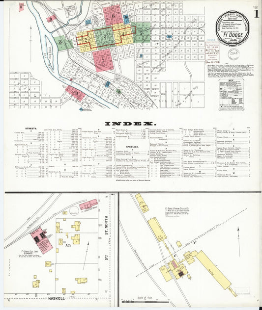 Sanborn Fire Insurance Map from Fort Dodge, Webster County, Iowa (1900), Sheet #0001 - Historic Sanborn Fire Insurance Map Print, vintage old map wall art