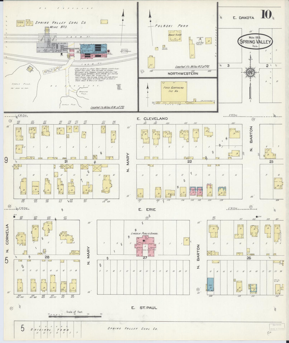 Sanborn Fire Insurance Map from Spring Valley, Bureau County, Illinois (1913), Sheet #0010 - Historic Sanborn Fire Insurance Map Print, vintage old map wall art, antique decor, genealogy gift, Illinois Illinois map