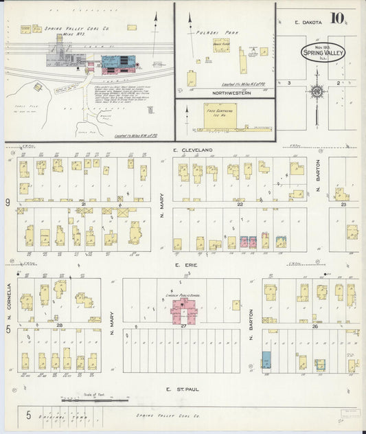 Sanborn Fire Insurance Map from Spring Valley, Bureau County, Illinois (1913), Sheet #0010 - Historic Sanborn Fire Insurance Map Print, vintage old map wall art, antique decor, genealogy gift, Illinois Illinois map
