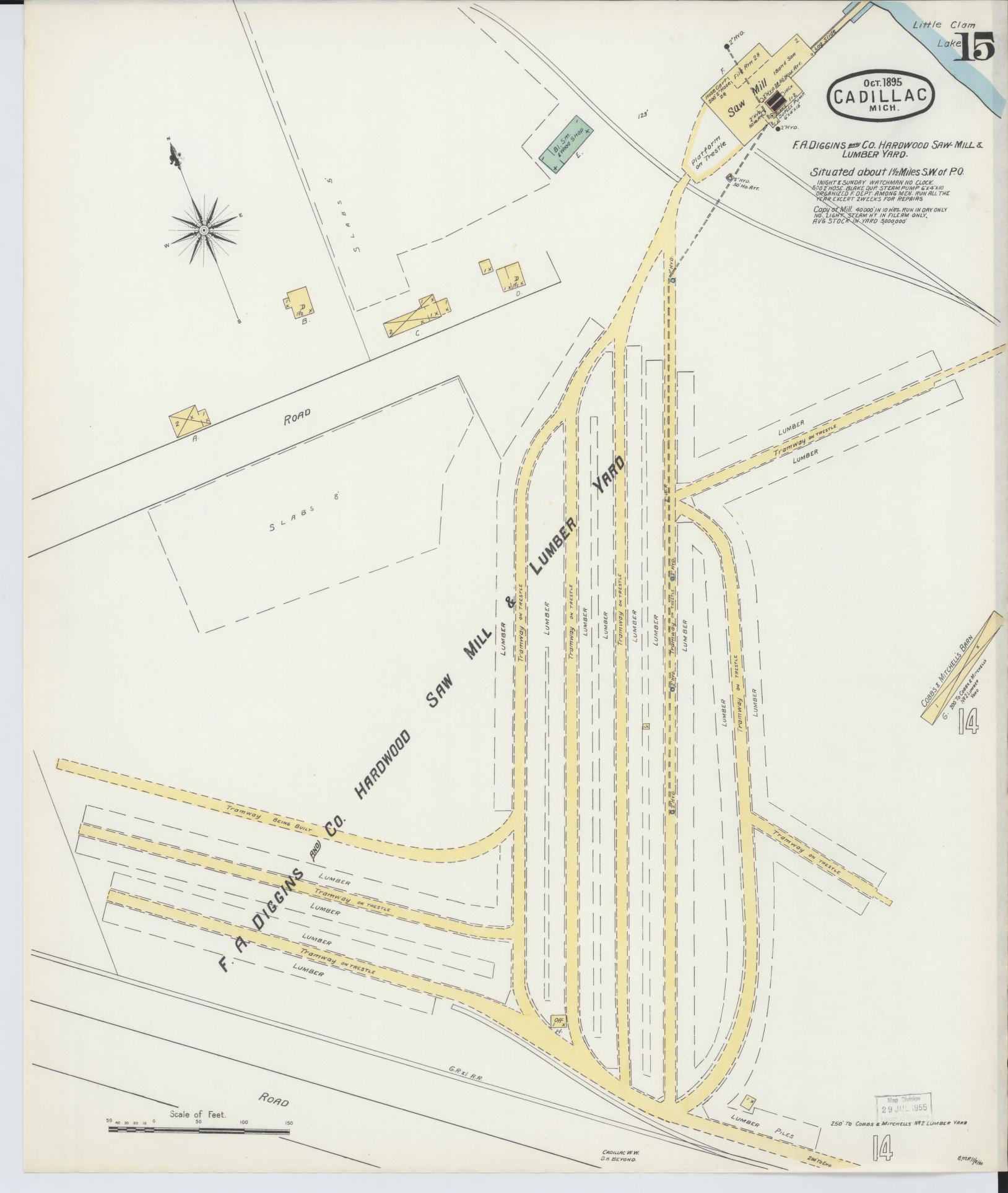 Sanborn Fire Insurance Map from Cadillac, Wexford County, Michigan (1895), Sheet #0015 - Complete Map Set gallery image, historic Sanborn map, vintage wall art, Michigan Michigan