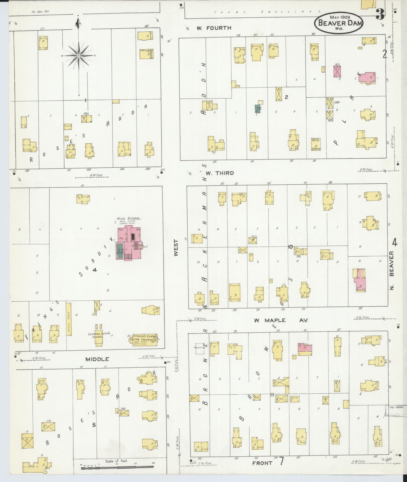 Sanborn Fire Insurance Map from Beaver Dam, Dodge County, Wisconsin (1909), Sheet #0003 - Complete Map Set gallery image, historic Sanborn map, vintage wall art, Wisconsin Wisconsin