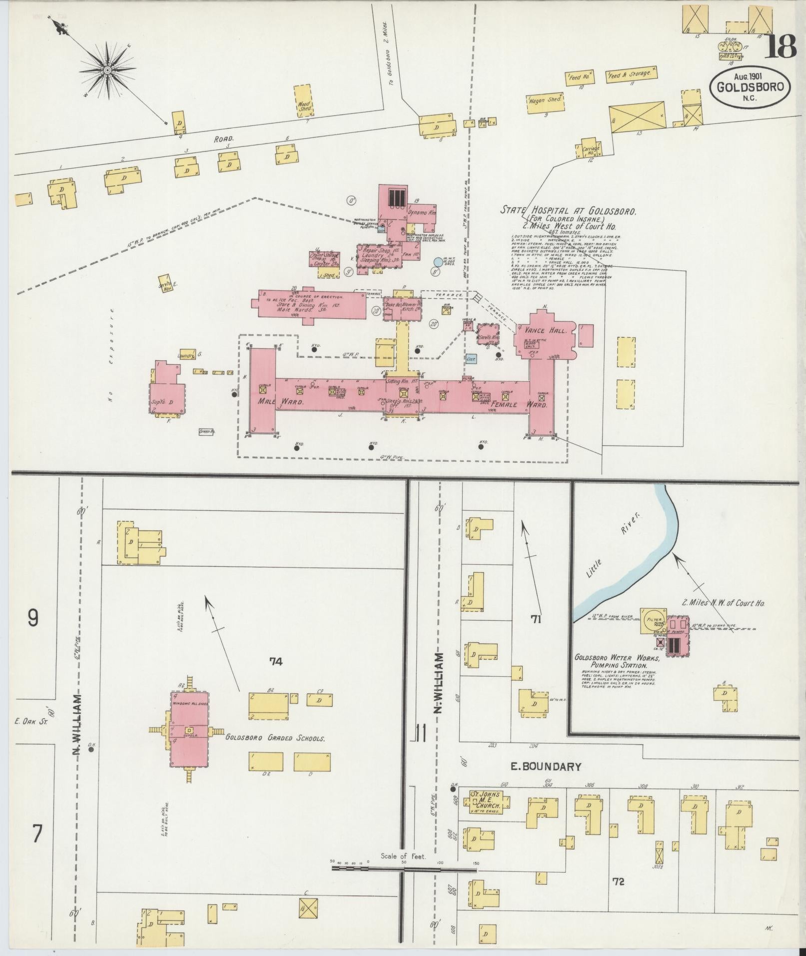 Sanborn Fire Insurance Map from Goldsboro, Wayne County, North Carolina (1901), Sheet #0018 - Historic Sanborn Fire Insurance Map Print, vintage old map wall art, antique decor, genealogy gift, North Carolina North Carolina map