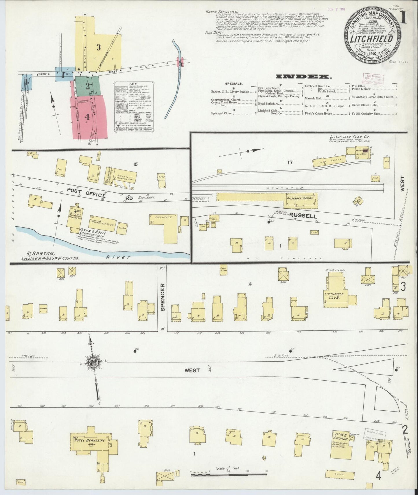 Sanborn Fire Insurance Map from Litchfield, Litchfield County, Connecticut (1910), Sheet #0001 - Complete Map Set gallery image, historic Sanborn map, vintage wall art, Connecticut Connecticut