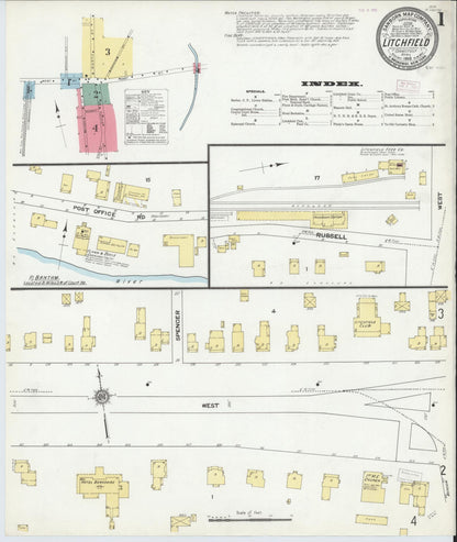 Sanborn Fire Insurance Map from Litchfield, Litchfield County, Connecticut (1910), Sheet #0001 - Complete Map Set gallery image, historic Sanborn map, vintage wall art, Connecticut Connecticut