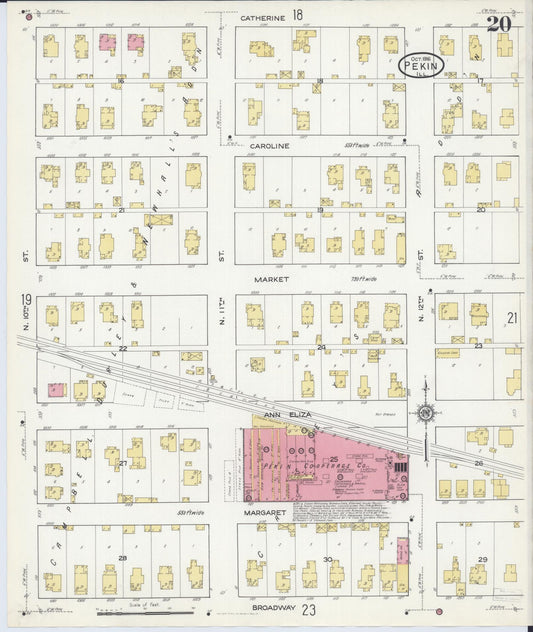 Sanborn Fire Insurance Map from Pekin, Tazewell County, Illinois (1916), Sheet #0020 - Historic Sanborn Fire Insurance Map Print, vintage old map wall art, antique decor, genealogy gift, Illinois Illinois map