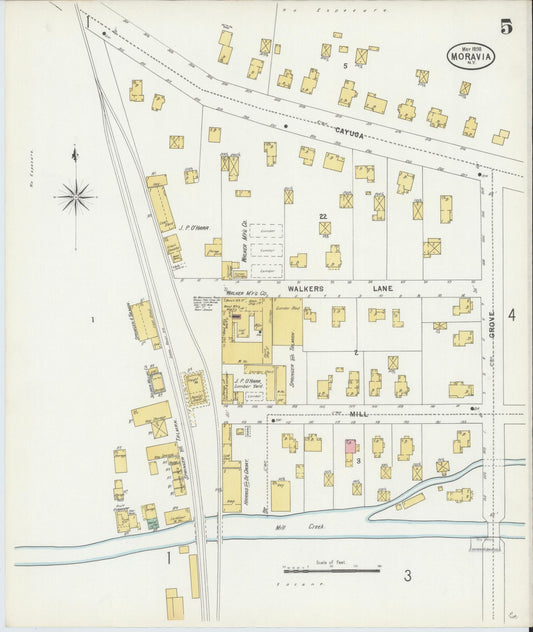 Sanborn Fire Insurance Map from Moravia, Cayuga County, New York (1898), Sheet #0005 - Historic Sanborn Fire Insurance Map Print, vintage old map wall art, antique decor, genealogy gift, New York New York map