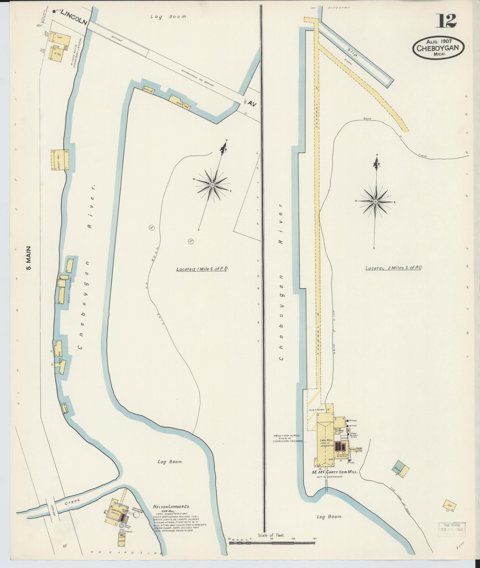 Sanborn Fire Insurance Map from Cheboygan, Cheboygan County, Michigan (1907), Sheet #0012 - Complete Map Set gallery image, historic Sanborn map, vintage wall art, Michigan Michigan