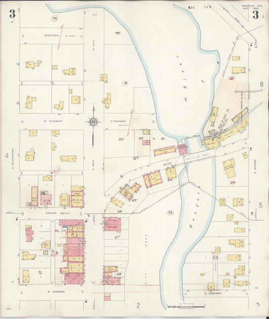 Sanborn Fire Insurance Map from Waupaca, Waupaca County, Wisconsin (1941), Sheet #0003 - Historic Sanborn Fire Insurance Map Print, vintage old map wall art, antique decor, genealogy gift, Wisconsin Wisconsin map