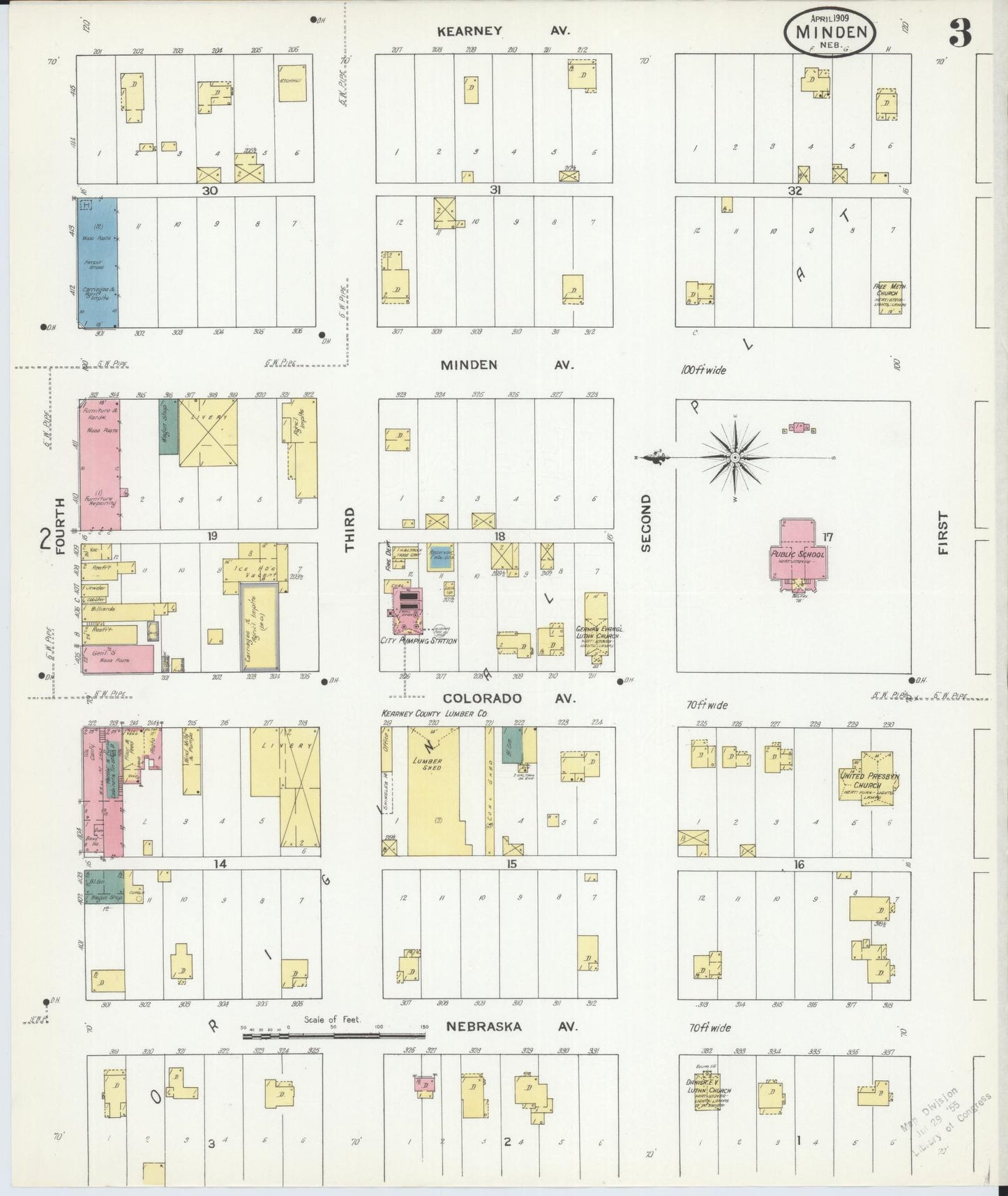 Sanborn Fire Insurance Map from Minden, Kearney County, Nebraska (1909), Sheet #0003 - Complete Map Set gallery image, historic Sanborn map, vintage wall art, Nebraska Nebraska