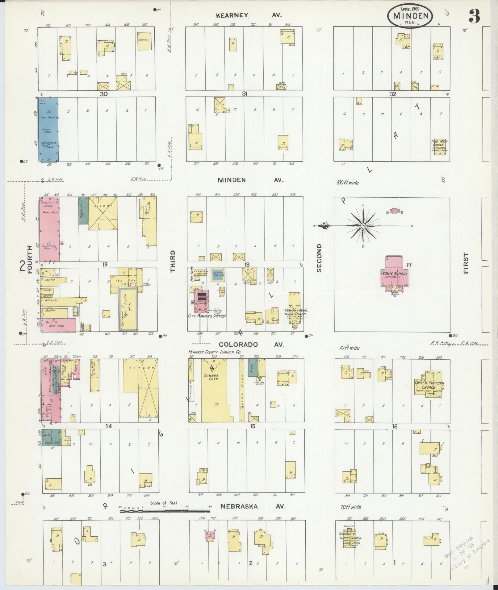 Sanborn Fire Insurance Map from Minden, Kearney County, Nebraska (1909), Sheet #0003 - Complete Map Set gallery image, historic Sanborn map, vintage wall art, Nebraska Nebraska