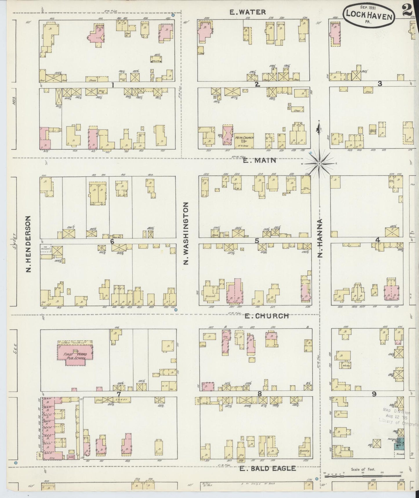 Sanborn Fire Insurance Map from Lock Haven, Clinton County, Pennsylvania (1891), Sheet #0002 - Complete Map Set gallery image, historic Sanborn map, vintage wall art, Pennsylvania Pennsylvania