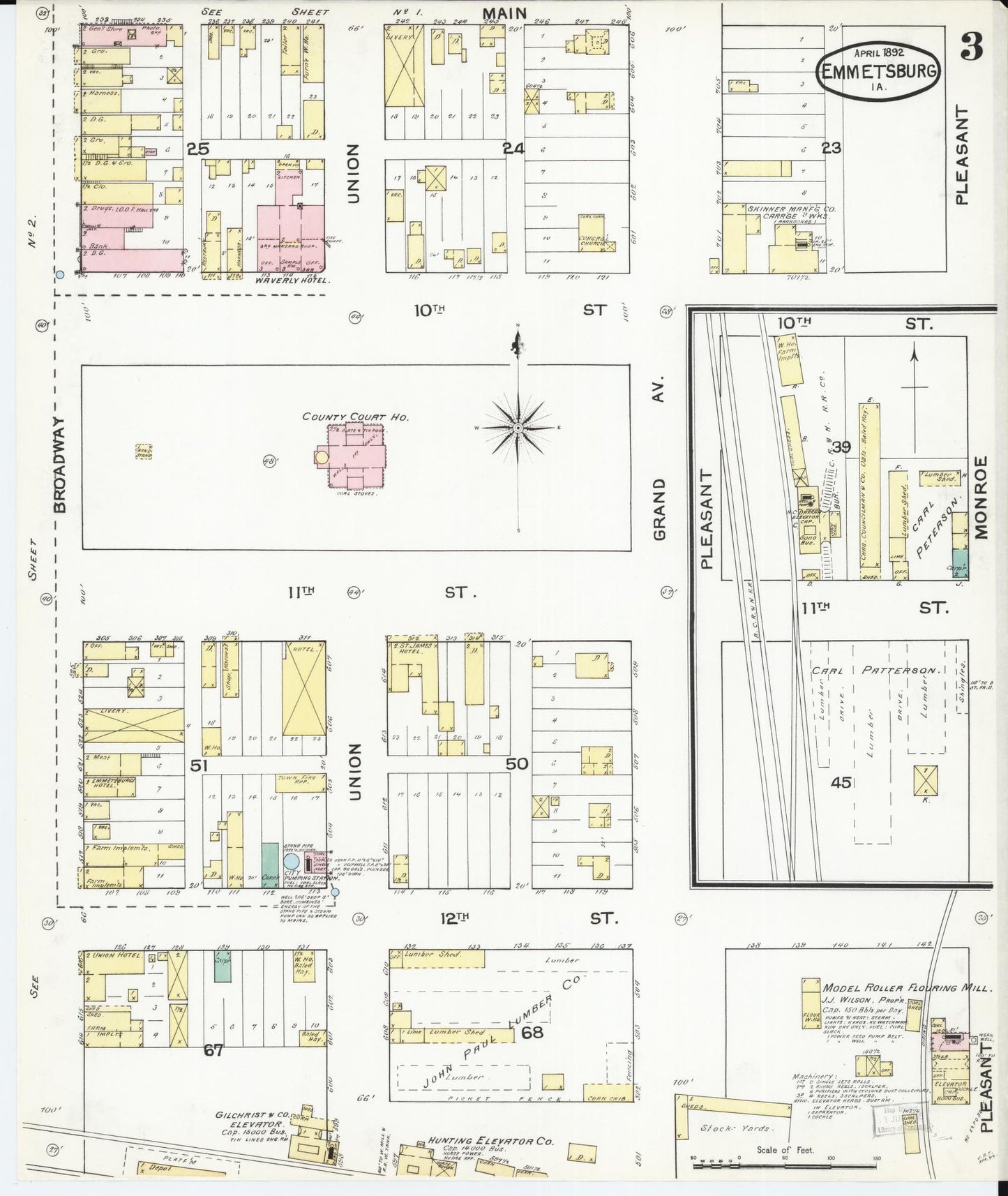 Sanborn Fire Insurance Map from Emmetsburg, Palo Alto County, Iowa (1892), Sheet #0003 - Historic Sanborn Fire Insurance Map Print, vintage old map wall art