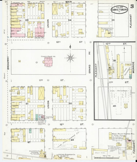 Sanborn Fire Insurance Map from Emmetsburg, Palo Alto County, Iowa (1892), Sheet #0003 - Historic Sanborn Fire Insurance Map Print, vintage old map wall art