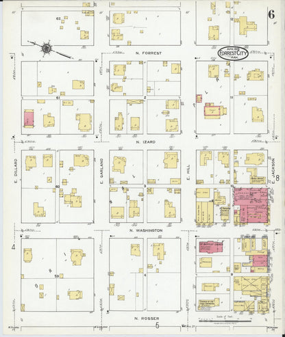 Sanborn Fire Insurance Map from Forrest City, Saint Francis County, Arkansas (1919), Sheet #0006 - Complete Map Set gallery image, historic Sanborn map, vintage wall art, Arkansas Arkansas