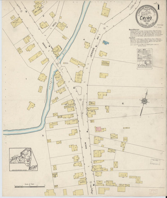 Sanborn Fire Insurance Map from Cairo, Greene County, New York (1915), Sheet #0001 - Historic Sanborn Fire Insurance Map Print, vintage old map wall art, antique decor, genealogy gift, New York New York map