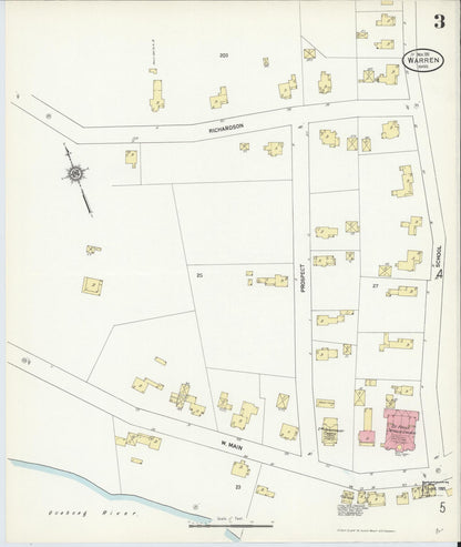 Sanborn Fire Insurance Map from Warren, Worcester County, Massachusetts (1911), Sheet #0003 - Complete Map Set gallery image, historic Sanborn map, vintage wall art, Massachusetts Massachusetts