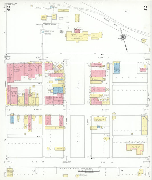 Sanborn Fire Insurance Map from Freeport, Brazoria County, Texas (1943), Sheet #0002 - Historic Sanborn Fire Insurance Map Print, vintage old map wall art, antique decor, genealogy gift, Texas Texas map