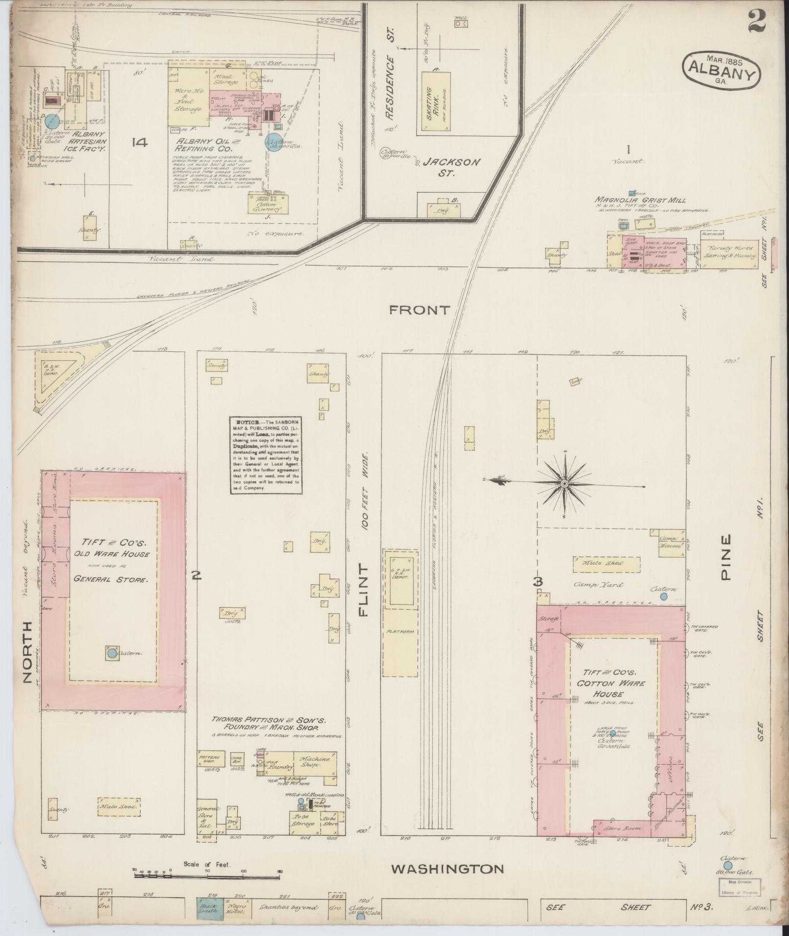 Sanborn Fire Insurance Map from Albany, Dougherty County, Georgia (1885), Sheet #0002 - Historic Sanborn Fire Insurance Map Print, vintage old map wall art, antique decor, genealogy gift, Georgia Georgia map